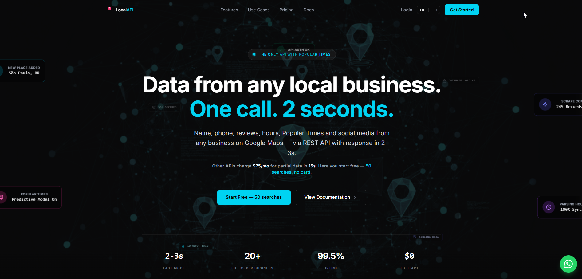 Screenshot do projeto LocalAPI - Dados de qualquer negócio local em uma chamada de 2 segundos