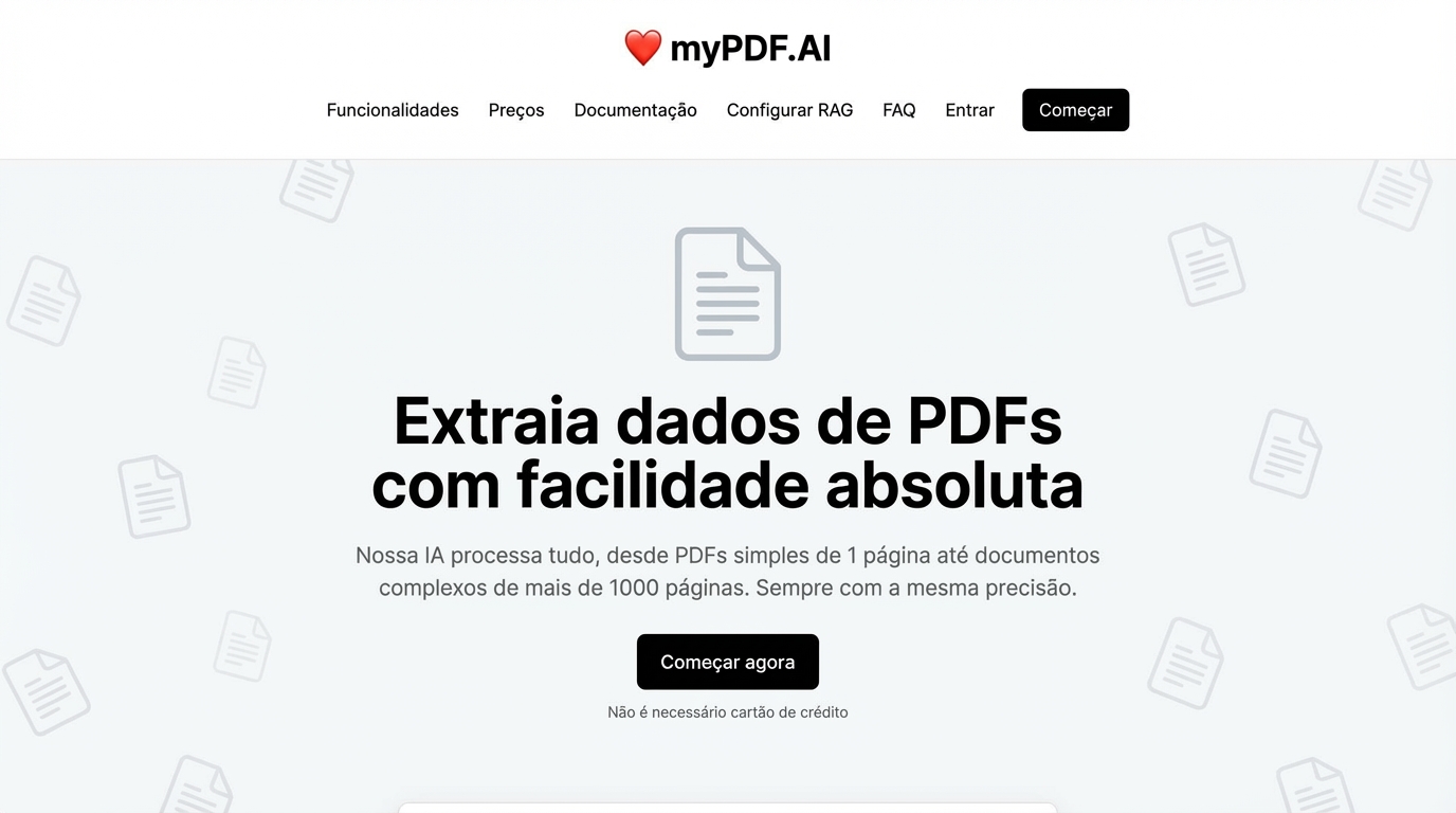 Screenshot do projeto myPDF.AI - Plataforma inteligente de processamento de PDFs com IA. Extr
