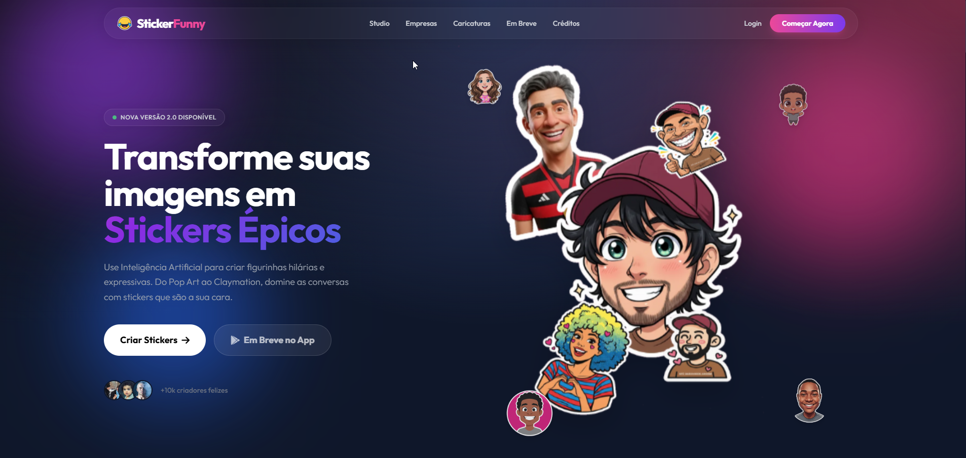 Screenshot do projeto Sticker Funny - Transforme suas imagens em stickers épicos com IA. Crie figu